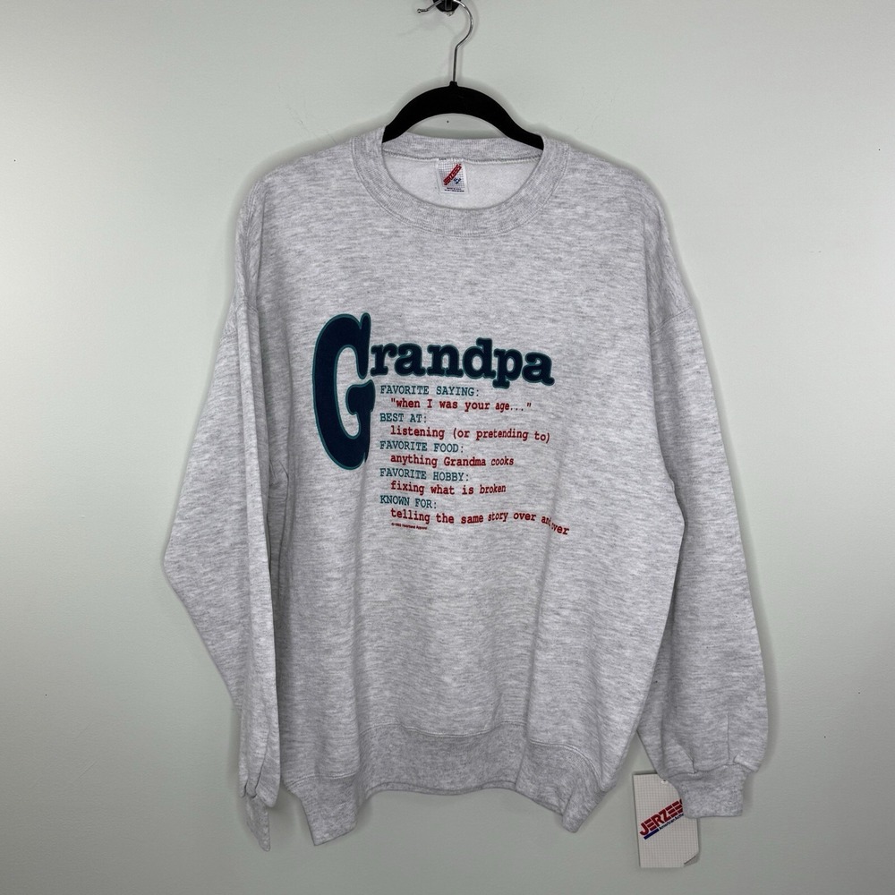 Vintage Grandpa Sweater Men's Size XL Gray Funny Humor Crewneck Jerzees Tag NWT